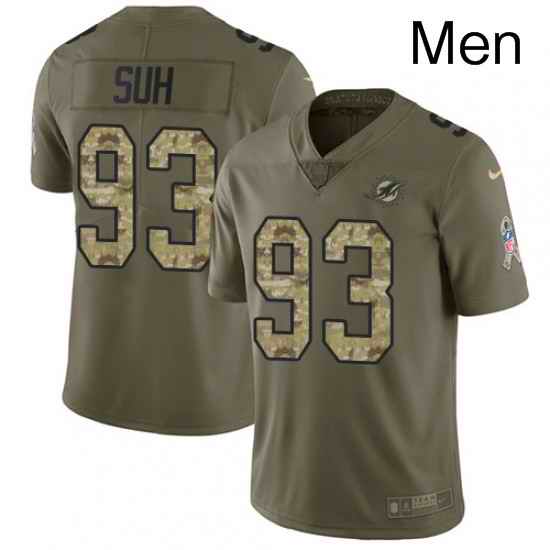 Mens Nike Miami Dolphins 93 Ndamukong Suh Limited OliveCamo 2017 Salute to Service NFL Jersey